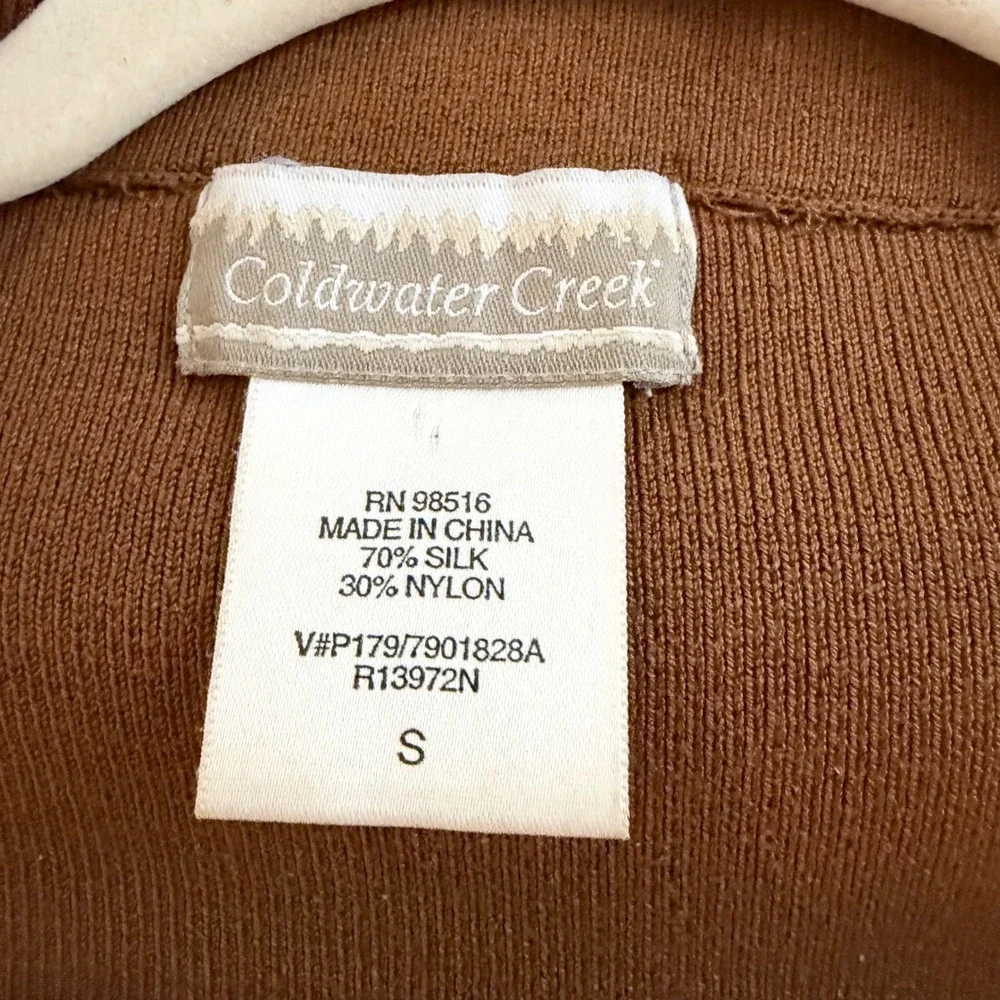 Coldwater Creek Womens Small Brown‎ Silk Blend Square Neck Long Sleeve Sweater